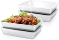 4 PCS Stainless Steel Food Storage Containers with Clear lids,2.16 Inch Deep, 8x10 Inch Stainless Steel Oven plate, Metal Roasting Pan, Freezer & Dishwasher Safe,For Meal Prep、Fruit、Meat