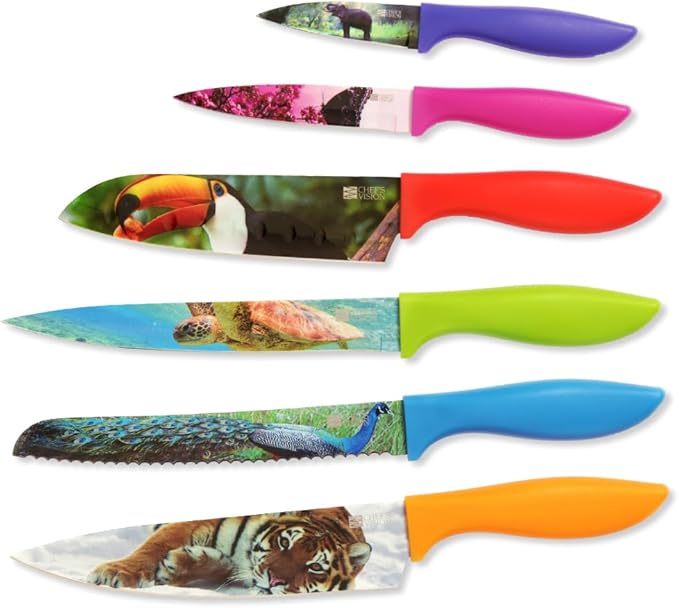 CHEF'S VISION Wildlife Knife Set-6-Piece Stainless Steel Cutting Knives Set for Kitchen with Stunning Animal Designs - Great Gift for Women or Men - Unique Kitchen Knife Set Gift for Nature Lovers