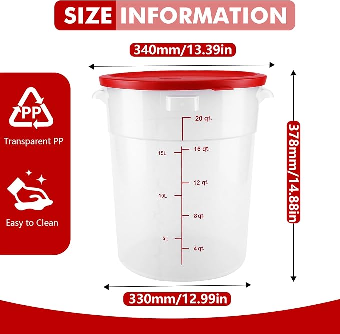 2 Pack Square Food Storage Container With Lid,12-22 Quart Commercial Storage Box With Scale & Handle,Cake Making,Dough Marinating Meat,Kitchen Supplies (polypropylene, Round 21 Quart)