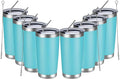 MEWAY 20oz Tumbler 8 Pack Double Wall Vacuum Insulated Travel Mug Bulk, Stainless Steel Tumblers with Lid and Straw, Durable Powder Coated Coffee Cups for Cold & Hot Drinks (Light Blue, 8)