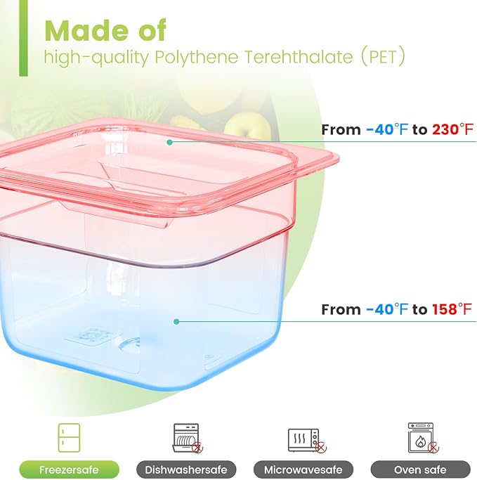 6 Pack Plastic Food Pan with Lid 1/6 Size 4 Inch Deep Restaurant Clear Food Storage Containers with lids Polycarbonate Commercial Hotel Pans for Fruits Vegetables Beans Corns (6 PCS, 4'' Deep)