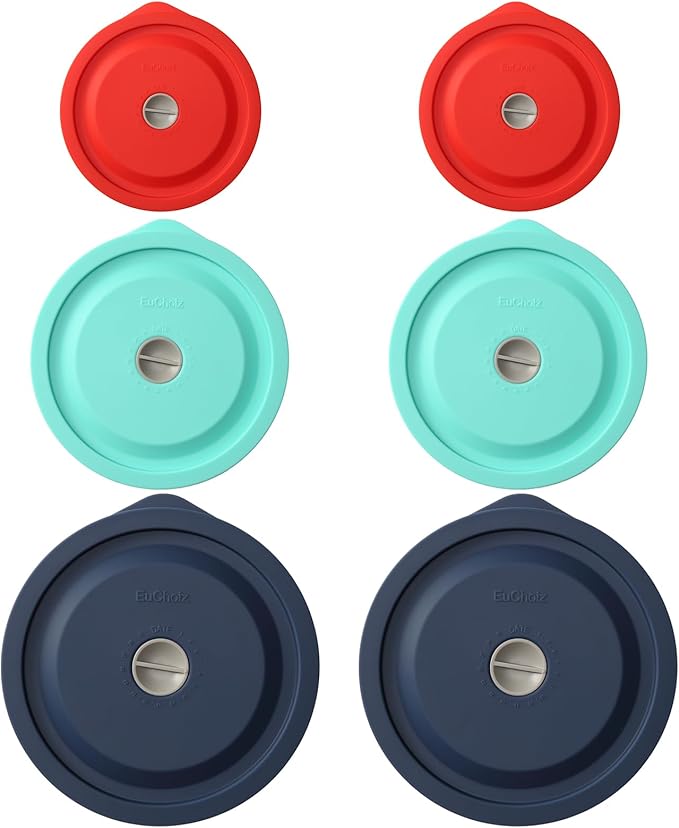 Replacement Lids for 7200-PC 2 Cup and 7201-PC 4 Cup and 7402-PC 6/7 Cup, Silicone Round Storage Cover Lid for Anchor Hocking Glass Bowl 6 Pack Multiple Colors