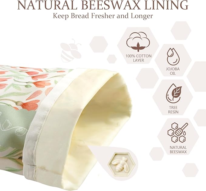 Beeswax Sourdough Bread Bags for Homemade Bread, 2 Packs XL Reusable Organic Beeswax Linen Cotton Sourdough Bag, Keep Loaves Fresh Longer, Homesteading Essentials