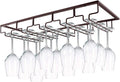 MOCOUM Wine Glasses Rack Under Cabinet Stemware Rack, Wine Glass Hanger Rack Wire Wine Glass Holder Storage Hanger for Cabinet Kitchen Bar (Brown, 5 Rows 1 Pack)