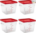 6 Quart Set of 4 Food Storage Containers,Food Containers with Lids and Handles,Square Commercial Food Containers for Kitchen, Restaurant，Refrigeration etc