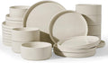 Famiware Star 18-Piece Stoneware Dinnerware Set for 6 – Oat, Ceramic Ribbed Plates and Bowls – Modern Rustic Dishes, Everyday & Formal Use – Chip & Scratch Resistant, Microwave & Dishwasher Safe