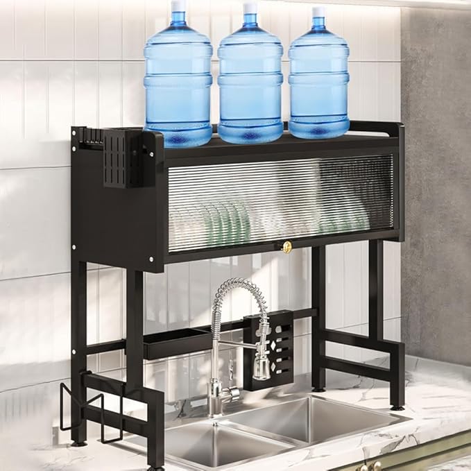 Dish Drying Rack, 3-Tier Over The Sink Dish Drying Rack, 33.5" Over Sink Dish Rack for Small Kitchen, Space-Saving Dish Rack with Cover for Dishes, Glasses, Bowls, Cutlery
