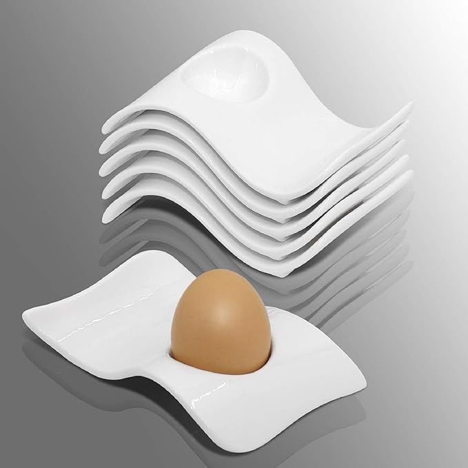 Ceramic Egg Cup, Egg Cups for Soft Boiled Eggs, Soft Boiled Egg Holder 4 + 1 Egg Topper Cutter Boiled Egg Cups Set