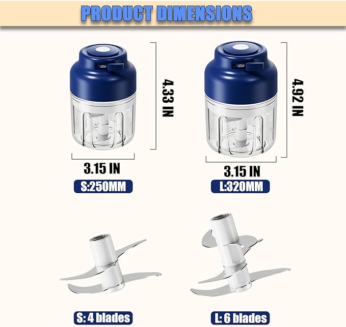 2026 New Household Electric Garlic Crusher, Rechargeable Mini Food Chopper with USB Cable, Strong Battery Life, One-Touch Operation for Chopping Garlic, Onion (Purple, L)