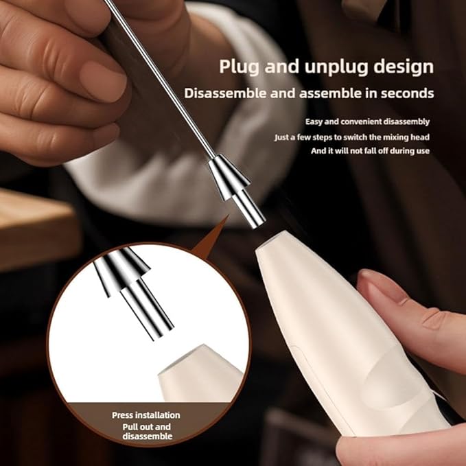 Powerful Milk Frother, Fast Handheld Drink Mixer with Stainless Steel Whisk,Rechargeable Handheld Electric Whisk, Designed to Fit The Handle of The Hand, Ultra Fast Handheld Drink Mixer (Khaki)