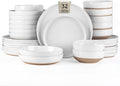 AmorArc Ceramic Dinnerware Sets with Pasta Bowls for 8, Handpainted Plates and Bowls Set with Rustic Terracotta Underside, Scratch Resistant Dishes Set, Dishwasher & Microwave Safe, 32 Pcs