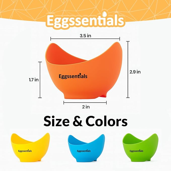 Eggssentials - Poached Egg Cups - Pack of 4 - BPA Free Silicone Egg Poacher Cups - Nonstick Poached Egg Cooker for Microwave, Stovetop, Baking – Easy to Clean Poaching Pods for Perfect Eggs