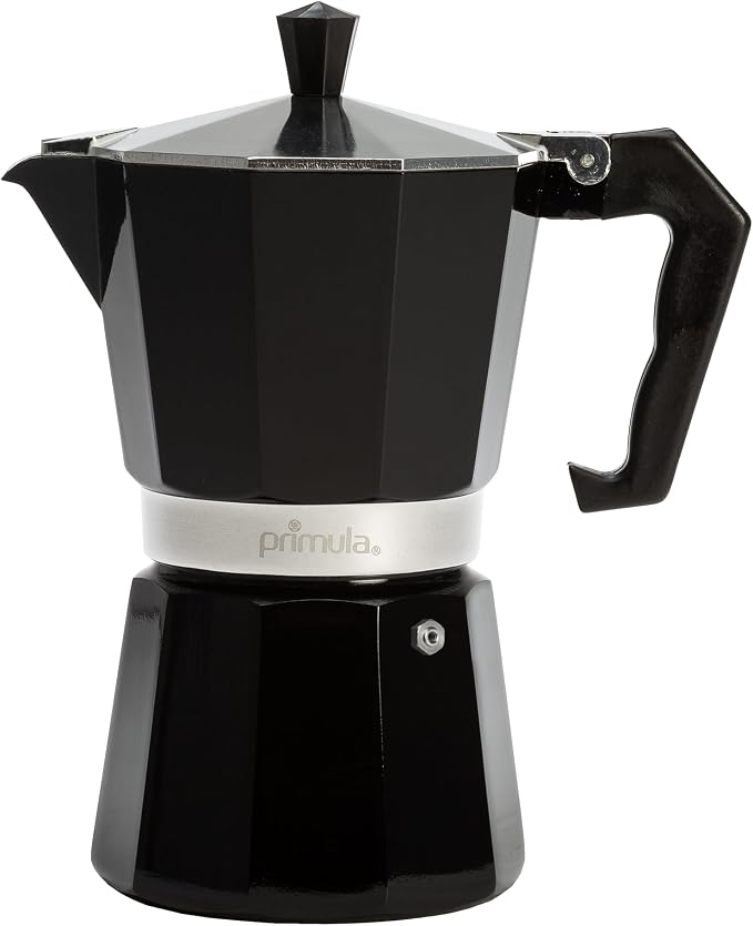 Primula Classic Moka Pot Stovetop Espresso and Coffee Maker, Italian and Cuban Cafetera for Rich Espresso Brewing, Durable Aluminum Greca Coffee Maker with Easy Grip Handle, 6-Cup, Black
