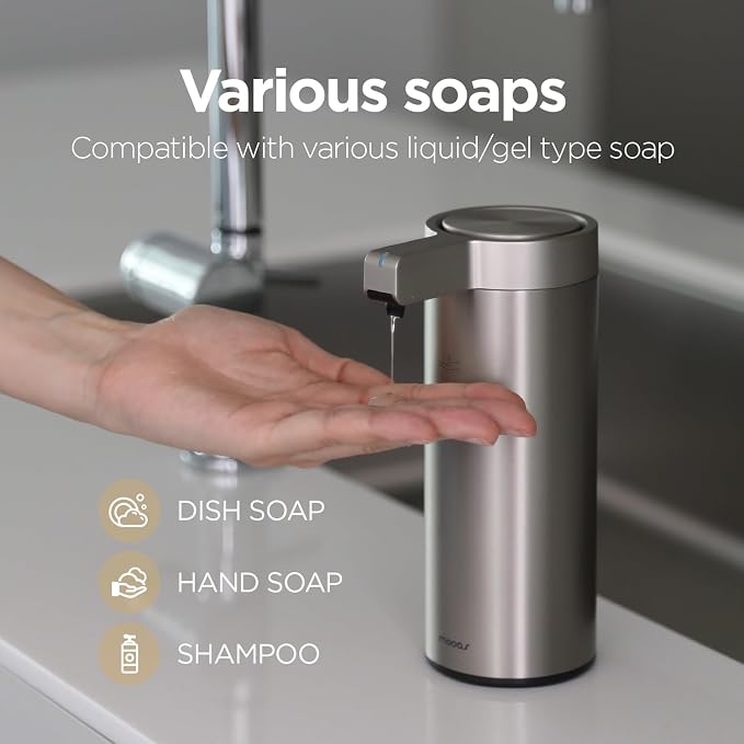 Mooas Automatic Soap Dispenser Bundle - Foaming (Ivory) & Liquid Metal Touchless Automatic Soap Dispensers, Stainless Steel, Rechargeable, Adjustable Levels, IPX5 Waterproof for Bathroom & Kitchen