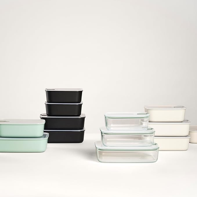 Mepal - Glass Food Container EasyClip - Container with lid & sliding closure - Meal prep boxen - Suitable for microwave, steam oven and oven - Airtight - 700 ml - Nordic sage