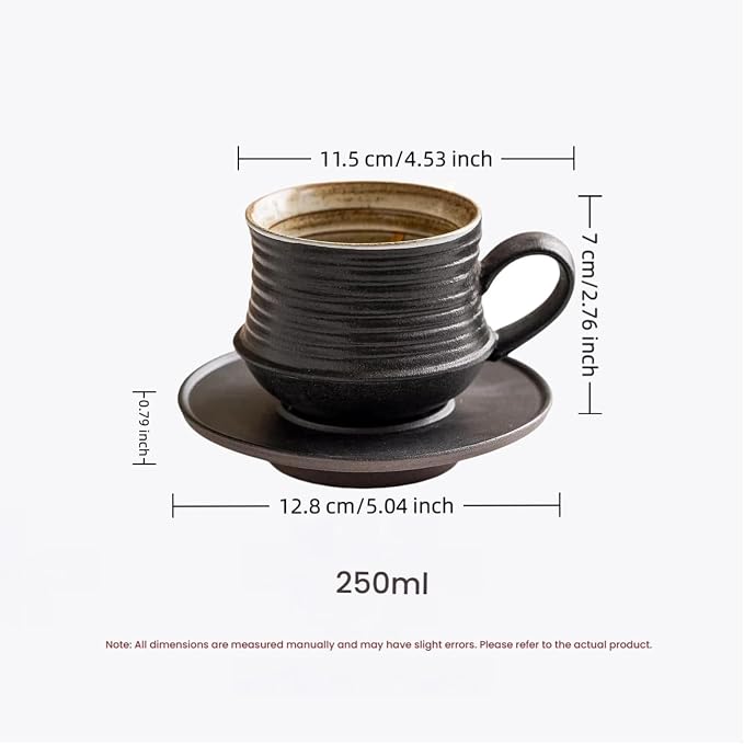 210ml Ceramic Mug Saucer Set Home Wabi Sabi | retro, artisan, original design, minimalist, durable, latte, afternoon tea