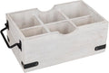 GoCraft 6-Compartment Wooden Flatware Caddy – Versatile Organizer for Kitchen Utensils, Silverware, Condiments, Craft Supplies, Makeup Brushes – Whitewashed Mango Wood with Sturdy Metal Handles