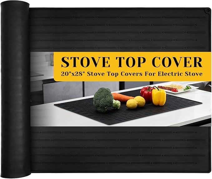 Cook's Aid Stove Top Cover for Electric Stove 20x28 Inch - Silicone Stove Mat for Glass Top Stove, Glass Cooktop Protector, Dish Mat Drying Kitchen Mat