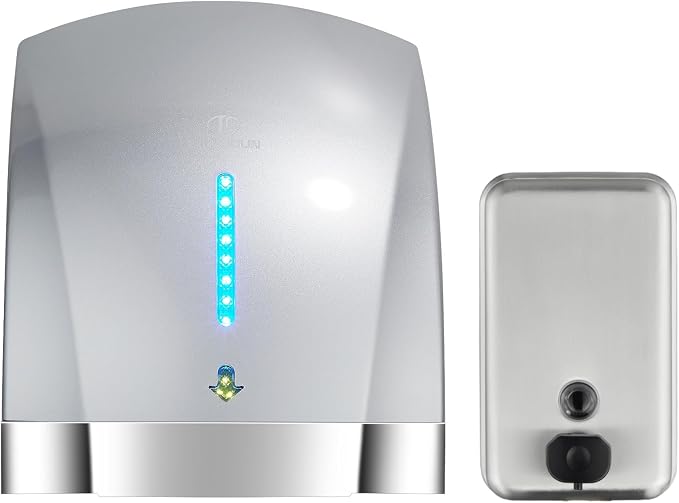 modunful Commercial Hand Dryer & Stainless Steel Soap Dispenser for High-Traffic Bathroom