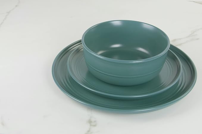 10 Strawberry Street Double Line 16 Piece Dinnerware Set, Emerald Green