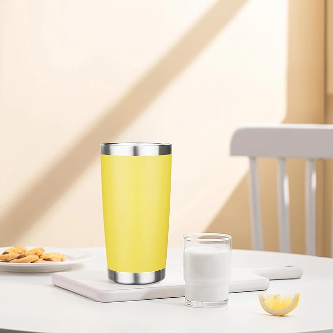20oz Tumbler with Lid Stainless Steel Insulated Tumblers Travel Coffee Tumbler Bulk Double Wall Vacuum Insulated Water Cup Gifts for Christmas Women Men Her Him Home Office(Yellow, 1pack)