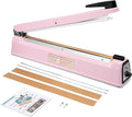 METRONIC Impulse Sealer 16 inch, Manual Heat Sealer Machine for Plastic Bags, Shrink Wrap Bag Sealers Heavy Duty Sealing Machine with Repair Kit (Pink)