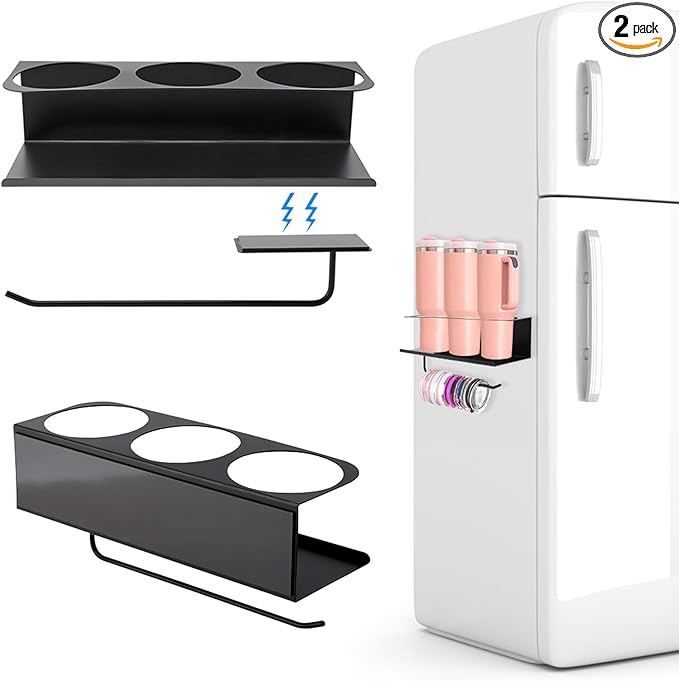 HONUTIGE 2 Pack Magnetic Stanley Cup Holder for Fridge, Water Bottle Organizer for Stanley 30&40 oz Tumbler, Strong Magnetic for Cup Organizer Holder, Cups Storage Rack for Kitchen Cabinets