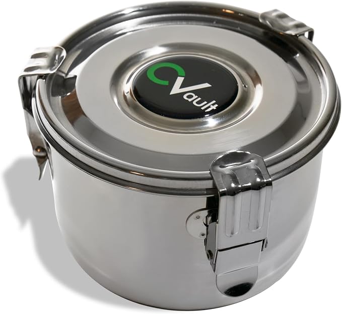 CVAULT Large 2 oz Storage Container | Air Tight & Light Resistant | Food Grade Stainless Steel | Includes 62% RH 8-gram Pack