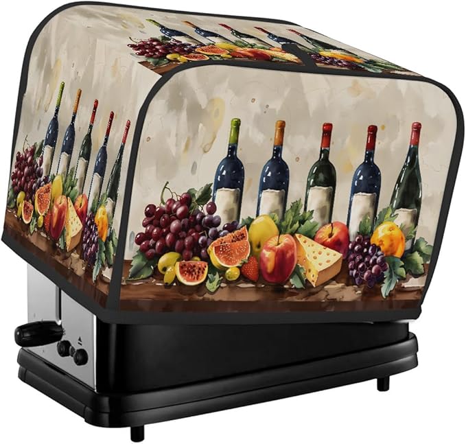 Fruit Grape Wine Cheese Toaster Cover 2 Slice Dust and Fingerprint Protection Toaster Bread Maker Covers Washable Kitchen Small Appliance Covers for Kitchen Accessories Decor Bakeware Women Gift