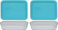 Pyrex (2 7210 Glass Containers & (2) 7210-PC Sun Bleached Turquoise Lids Made in the USA