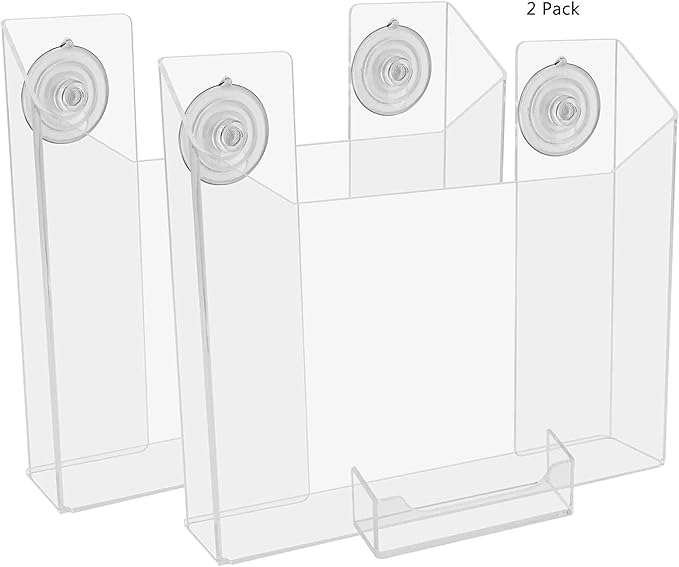 Marketing Holders 2 Pack Suction Cup Brochure Holder for 8.5" Wide Flyers and 3.5" x 2" Business Cards Clear Acrylic Window or Glass Wall Mount Display for Reception Areas Schools and Libraries