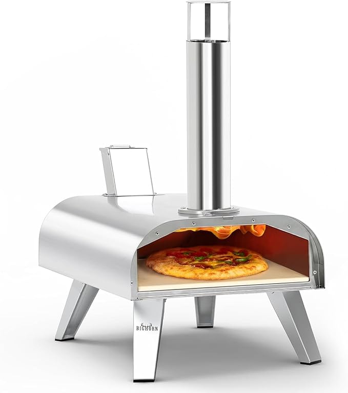 BIG HORN 12" Multi-Fuel Outdoor Pizza Oven Reach up to 1110℉– 3-in-1 Wood, Gas & Electric Compatible (Burners Sold Separately), Pellet Pizza Oven Portable Pizza Maker for Backyard, Camping&Tailgating