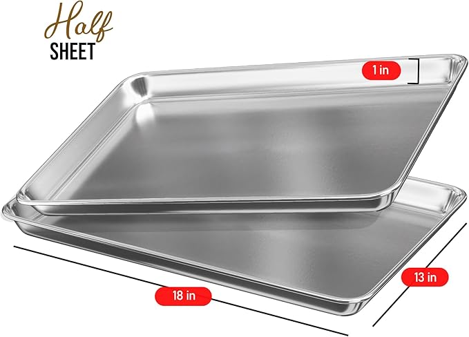 Eatex Aluminum Baking Sheet Set, 4 Pack Cookie Sheet Set, 18” x 13” Steel Baking Pan Set, Quality Cookie Sheets for Baking Nonstick, Half Sheet Baking Pans Set, Baking Sheets for Oven, Half Sheet Pan