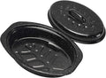 13 Inch Small Roasting Pan with Lid - Covered Oval Roaster - Enamel Carbon Steel Roaster Pot - Excellent Heat Distribution and Non-sticky - for Turkey Chicken Meat & Vegetables