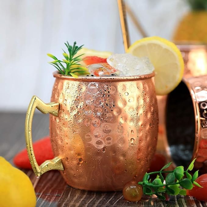 LINALL Moscow Mule Copper Mugs- Set of 4 Copper Plated Stainless Steel Mug 18oz, for Chilled Drinks (4 pcs)
