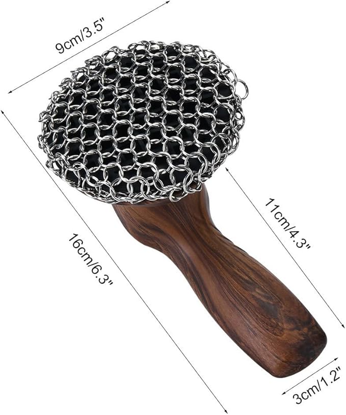 Cast Iron Cleaner, Stainless Steel Cast Iron Scrubber with Silicone Handle, Portable Kitchen Cleaning Brush for Kitchen Pots Pans Sink