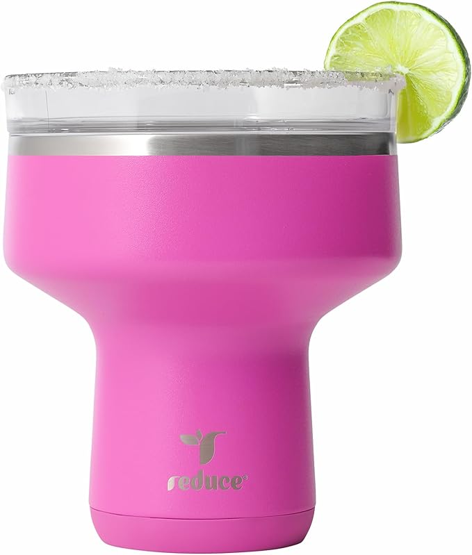 REDUCE Saltini 16 oz Cocktail Tumbler-Insulated Margarita Tumbler with Lid - Keeps Drinks Cold for 10 Hours- 360 Sippable Martini Glass Alternative - Shatterproof, Perfect for Parties - Sunset Fuschia