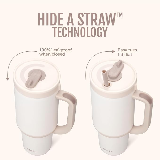 Ello Oasis 30 oz Tumbler with Handle & Retracting Straw | Reusable Insulated Stainless Steel Cup 100% Leakproof | Keeps cold for 24 Hours | Cup Holder Friendly | Beige Gingham