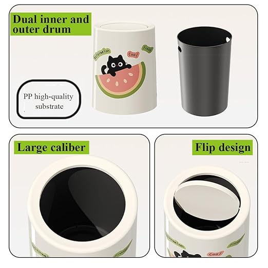 Plastic Trash can with lid, Universal Trash can, Weather-Resistant, Waste Sorting, for Bedroom, Study, Living Room(A,Lidless)