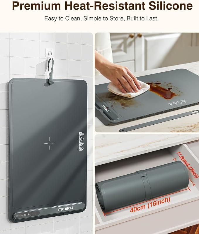 Warming Mat for Food (24"x16") - iTRUSOU 7-Level Electric Warming Tray with 400W High-Power, Timer 0–99H & Built-In Strap - Rollable Large Food Warming Mat for Parties & Buffet