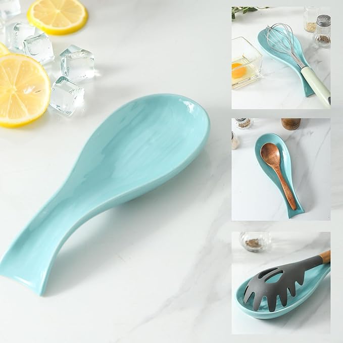 Ceramic Spoon Rest for Stove Top,Large 8.7 Inch Spoon Holder for Kitchen Counter, Porcelain Utensil Rest for Ladle, Spatula, Housewarming Gift, Dishwasher Safe and Heat-Resistant,Turquoise(1 PC)