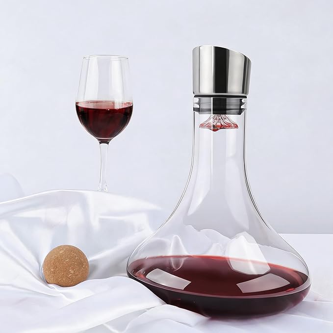 Wine Decanter Built-in Aerator Pourer, 1500ml /50oz Wine Carafe with Aerator,Cleaning Beads and Cork Ball,100% Lead-free Crystal Glass Red Wine Aerator, Wine Gift for Men, Wine Accessories