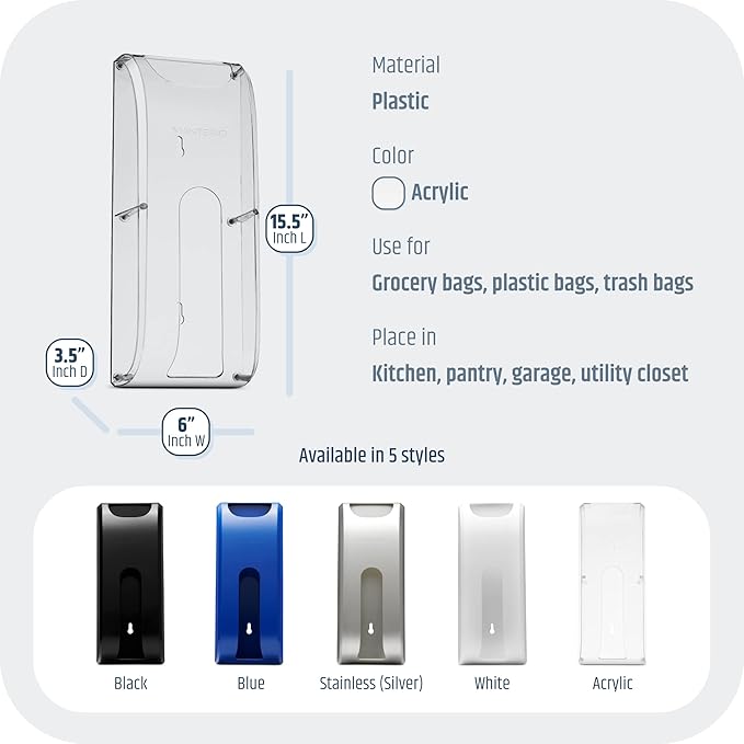 Manterio Wall Mount Plastic Bag Organizer | Durable Plastic Grocery Bag Saver | Smudge Proof, Fingerprint Resistant (Acrylic)