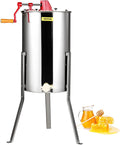 VEVOR 3 Frame Honey Extractor, Stainless Steel Manual Beekeeping Extraction, Honeycomb Drum Spinner with Transparent Lid, Apiary Centrifuge Equipment with Height Adjustable Stand