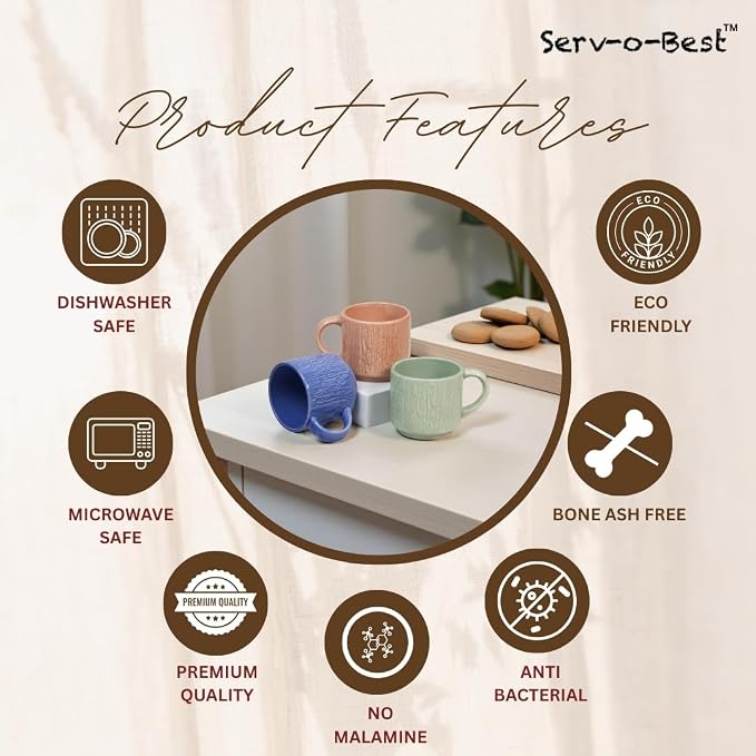 Servo Best Handmade Ceramic Coffee Mugs Set Of 4, 8Oz Comfortable Handle, Porcelain Mug for Latte, Tea, Cappuccino, Milk, Cocoa, Microwave & Dishwasher Safe, Cups for housewarming Gift set