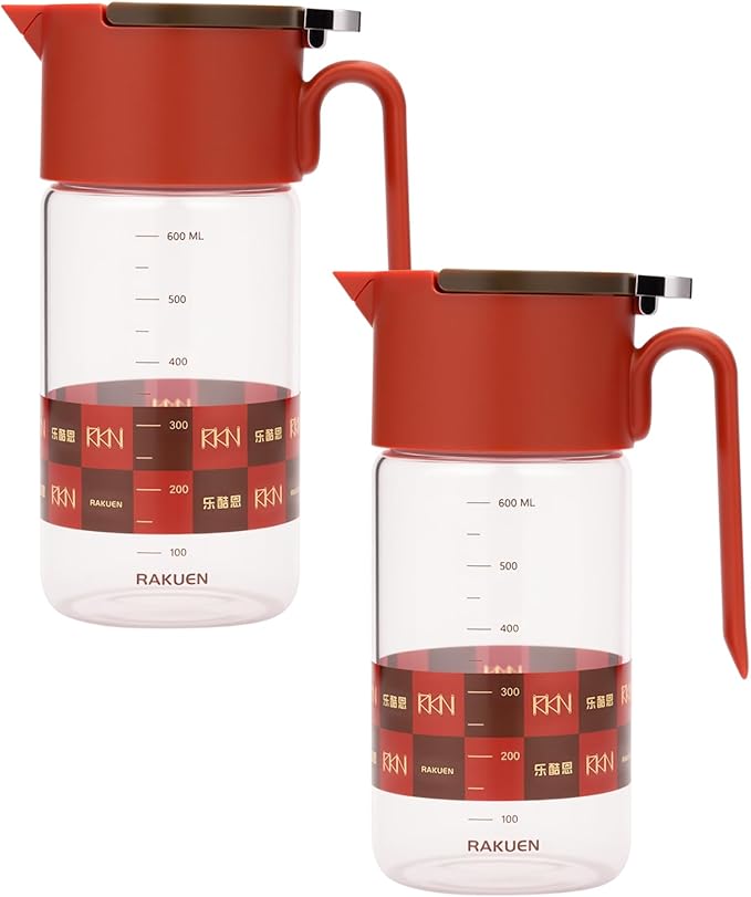 20oz/600ml Glass Olive Oil Sprayer for Cooking – 2 in 1 Olive Oil Dispenser Bottle for Kitchen Gadgets and Air Fryer Accessories, Salad, BBQ (Red 2Pcs)