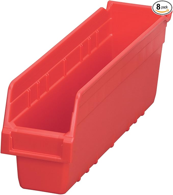 Akro-Mils Shelfmax Bins - 4-1/8"Wx17-5/8"Dx6"H - Red - Red - Lot of 8