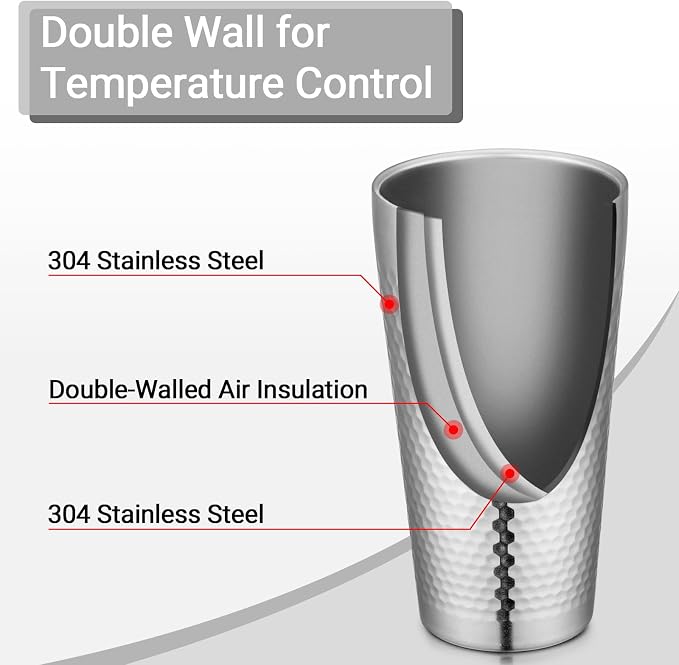 Beasea Stainless Steel Cups 19 oz, 2 Pack Large 18.6oz 550ml Stainless Steel Drinking Cups Water Tumbler Stackable Double Wall Insulated Individual Metal Pint Glasses Tin for Home Party Camping
