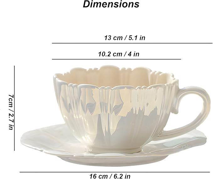 amokk Porcelain Coffee Mugs Flower Shaped Tea Cup and Saucer Set for Housewarming Gift Home Decor (White)