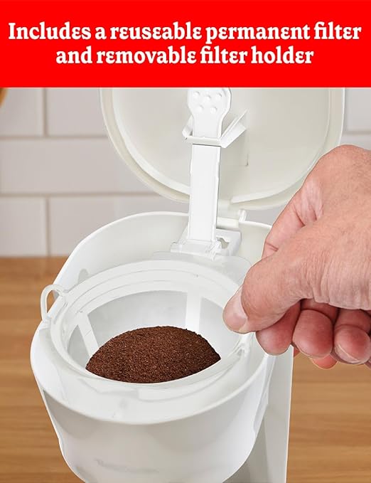 Betty Crocker 12-Cup Drip Coffee Maker with Heat Resistant Glass Carafe, Removable Permanent Nylon Filter, Pause & Pour, Water Level Gauge, Non-Stick Warming Plate, BC-5729W, White